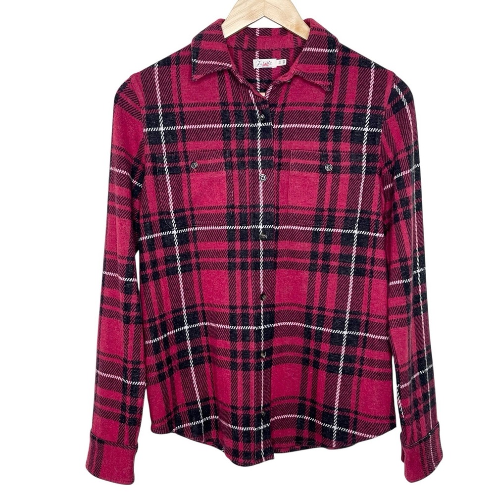 Faherty Legend Sweater Shirt Red Plaid Womens XS Button Up Grunge Stretch Soft
